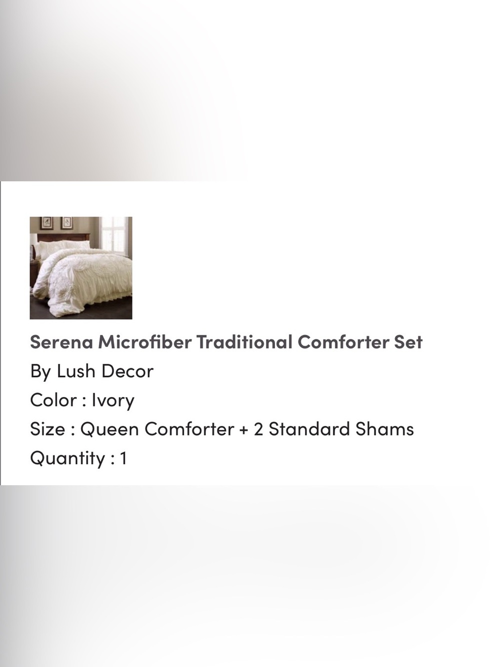 Lush Decor Ivory Microfiber Serena Comforter Set - Queen